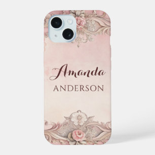 Pink Grunge Antique Frame Decoupage iPhone 15 Case