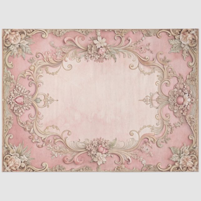 Pink Grunge Antique Frame Decoupage Tissue Paper (Front)