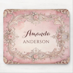 Pink Grunge Antique Frame Mouse Pad