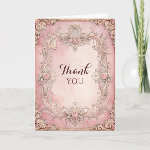 Pink Grunge Antique Thank You Holiday Card