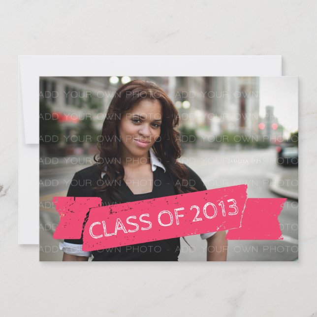 Pink Grunge Banner 2013 Grad Invitation (Front)
