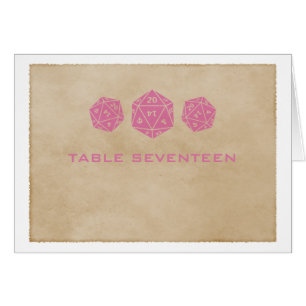 Pink Grunge D20 Dice Gamer Table Number Card