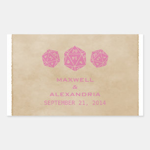 Pink Grunge D20 Dice Gamer Wedding Stickers