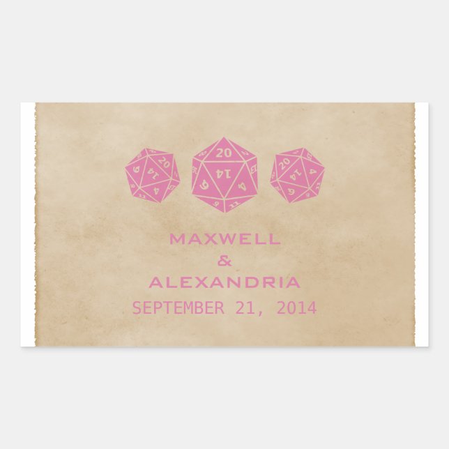 Pink Grunge D20 Dice Gamer Wedding Stickers (Front)