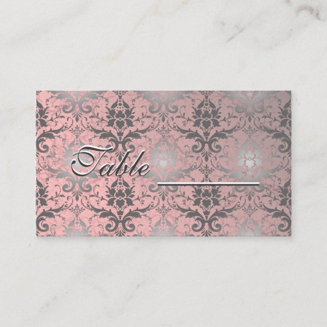 Pink Grunge Damask Table Card (Front)