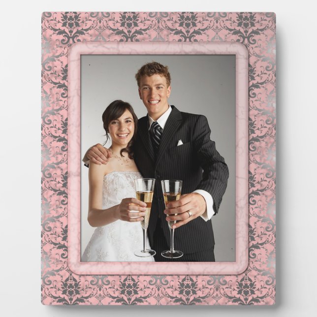 Pink Grunge Damask Wedding Plaque (Front)
