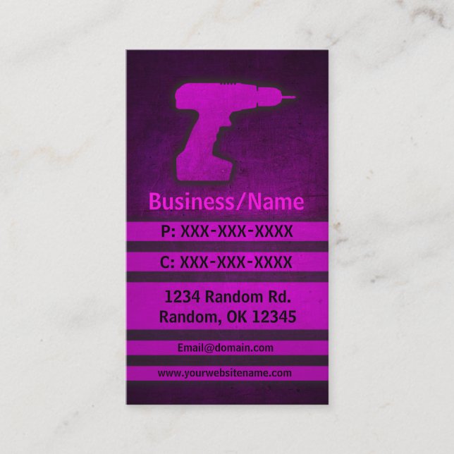 Pink grunge drill custom business cards (Front)