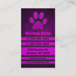Pink grunge pet paw print custom business cards