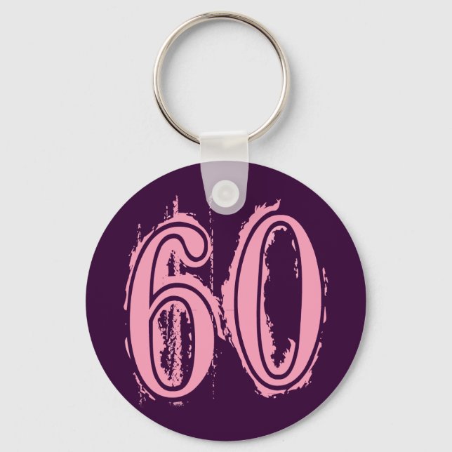 Pink Grunge Style Number 60 Key Ring (Front)