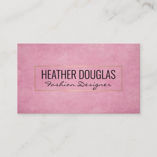 Pink Grunge Texture Background | Gold Frame Business Card (Front)