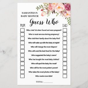 Pink Guess who baby shower bilingual game card