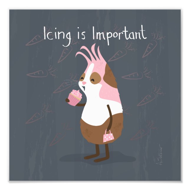 Pink Guinea Pig with Cupcake Art Photo Print (Front)