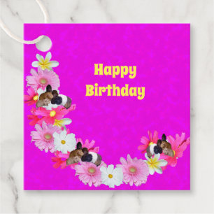 Pink Guinea Pigs And Flowers, Birthday Gift Tags