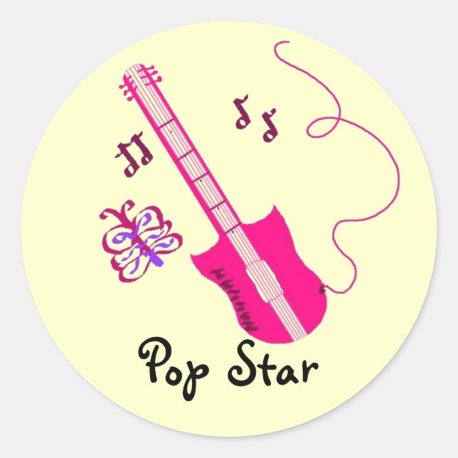 Pink Guitar Classic Round Sticker (Front)