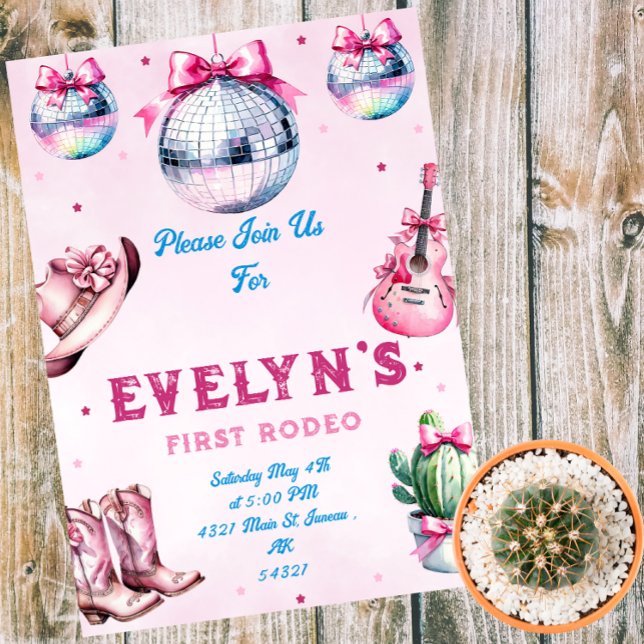 Pink Guitar Cowboy Party Cactus Birthday  Invitation (Creator Uploaded)