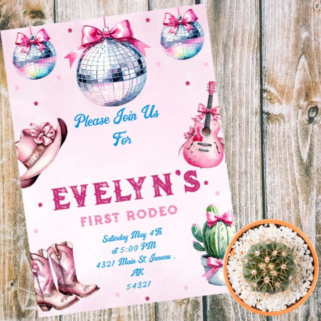 Pink Guitar Cowboy Party Cactus Birthday  Magnetic Invitation (Creator Uploaded)