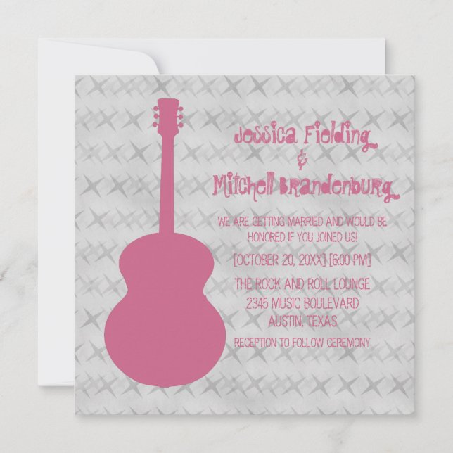 Pink Guitar Grunge Wedding Invite (Front)