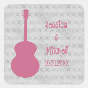 Pink Guitar Grunge Wedding Stickers