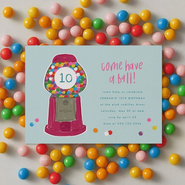 Pink Gumball Machine Candy Bubble Gum Birthday Invitation (Pink Gumball Machine Candy Bubble Gum Birthday Invitation)