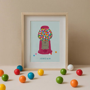Pink Gumball Machine Candy Bubble Gum Personalised Poster