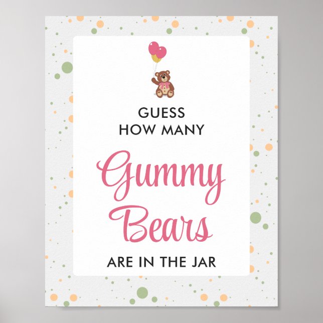 Pink Gummy Bear Guessing Game Girl Baby Shower Poster (Front)