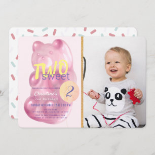 Pink Gummy Bear Two Sweet Girl Photo 2nd Birthday Invitation