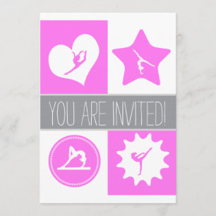 Pink Gymnastics 4 Squares Party Invitation