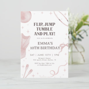 Pink Gymnastics Birthday Invitation Coquette Girl 