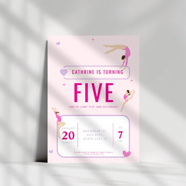 Pink Gymnastics Birthday party  Invitation (Creator Uploaded)