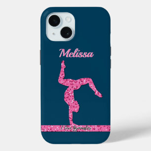 Pink Gymnastics Girl Sparkle Balance Beam iPhone 15 Case