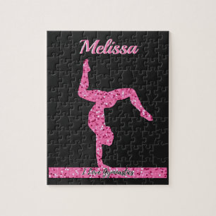Pink Gymnastics Girl Sparkle Balance Beam Jigsaw Puzzle