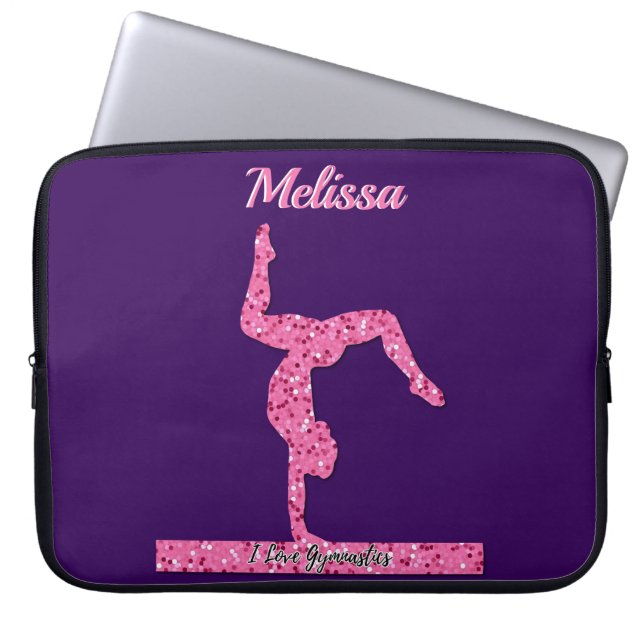 Pink Gymnastics Girl Sparkle Balance Beam Laptop Sleeve (Front)