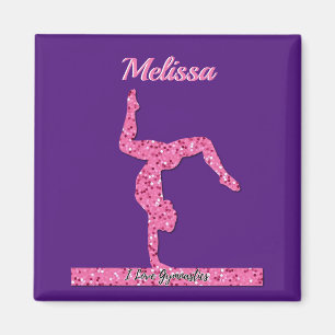 Pink Gymnastics Girl Sparkle Balance Beam Magnet