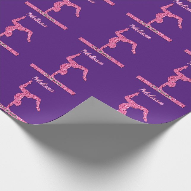 Pink Gymnastics Girl Sparkle Balance Beam Wrapping Paper (Corner)
