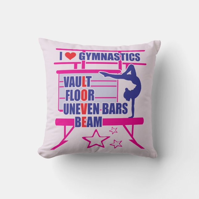 Pink Gymnast's - I Love Gymnastics Cushion (Front)