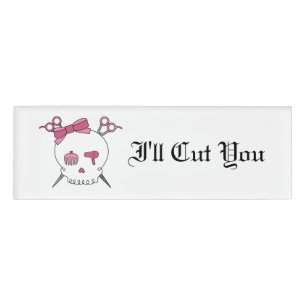 Pink Hair Accessory Skull -Scissor Crossbones #5 Name Tag