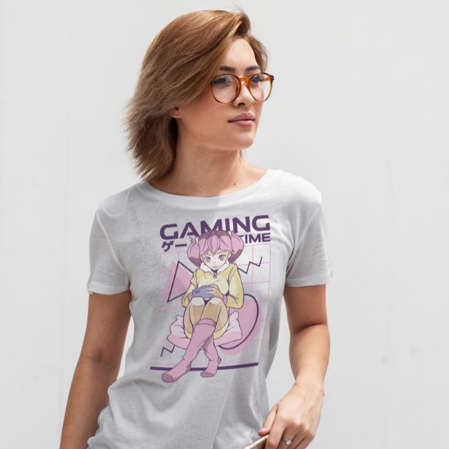 Pink Hair Anime Gamer Girl  T-Shirt (Creator Uploaded)