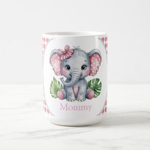 Pink Hair Bow Cute Elephant Baby Shower Mummy Coffee Mug