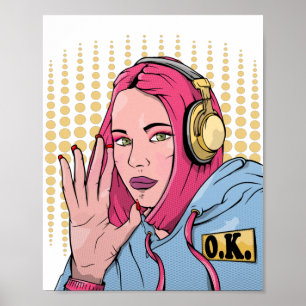 Pink Hair Comic Book Style Woman Poster