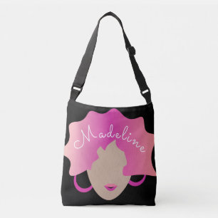 Pink Hair Girl Ombre Beauty Name Drawstring Bag