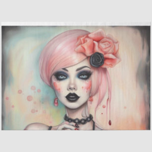 Pink Hair Goth Girl Halloween Decoupage Paper