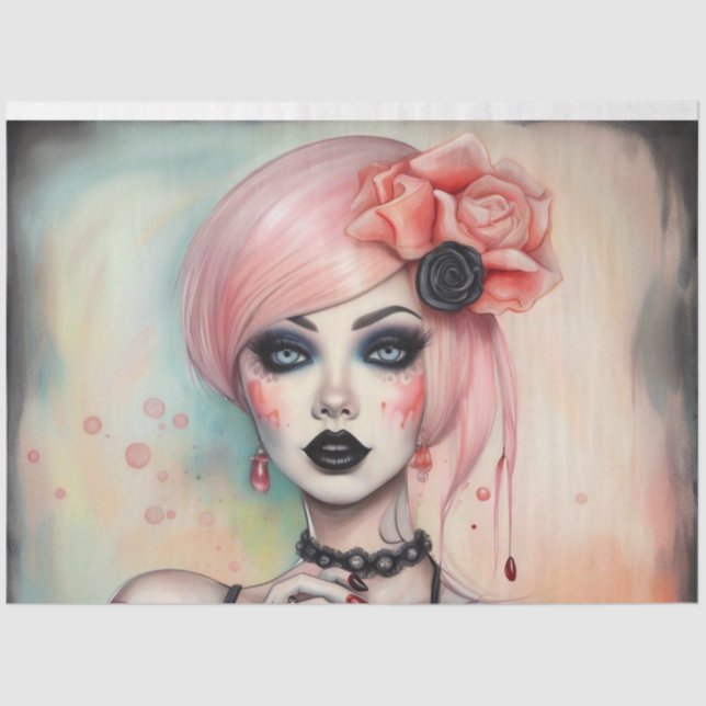 Pink Hair Goth Girl Halloween Decoupage Paper (Front)