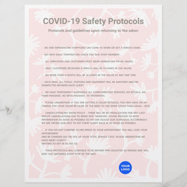 Pink Hair Salon COVID19 Safety Protocol Custom Letterhead (Front)