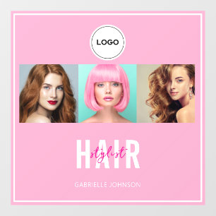 Pink Hair Stylist Photo Collage Elegant Logo
