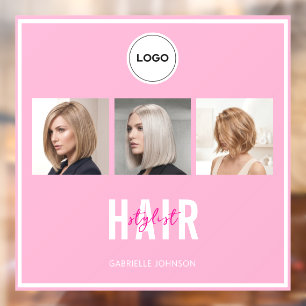 Pink Hair Stylist Photo Collage Elegant Logo