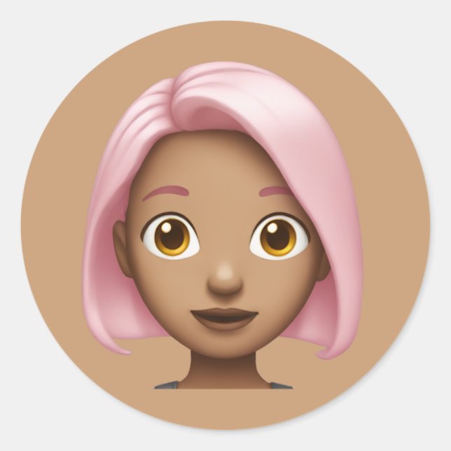 Pink-Haired Avatar Emoji  Classic Round Sticker (Front)