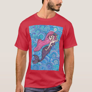 Pink Haired Mermaid Zentangle T-Shirt