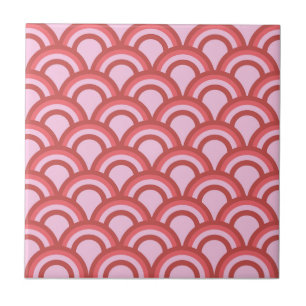 Pink Half Circle Japanese Wave Geometric Pattern Ceramic Tile