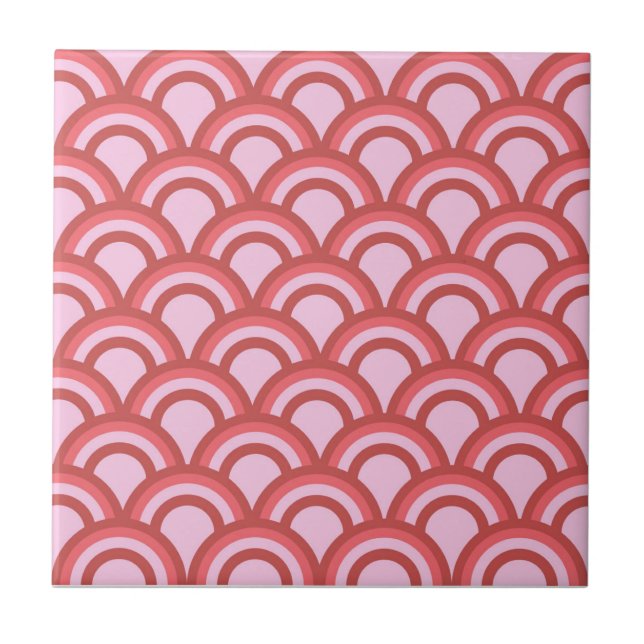 Pink Half Circle Japanese Wave Geometric Pattern Ceramic Tile (Front)