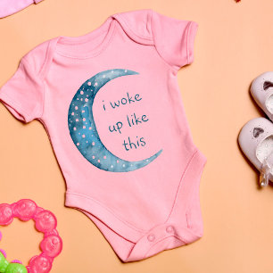 Pink Half Moon Girl Baby Custom Text Bodysuit